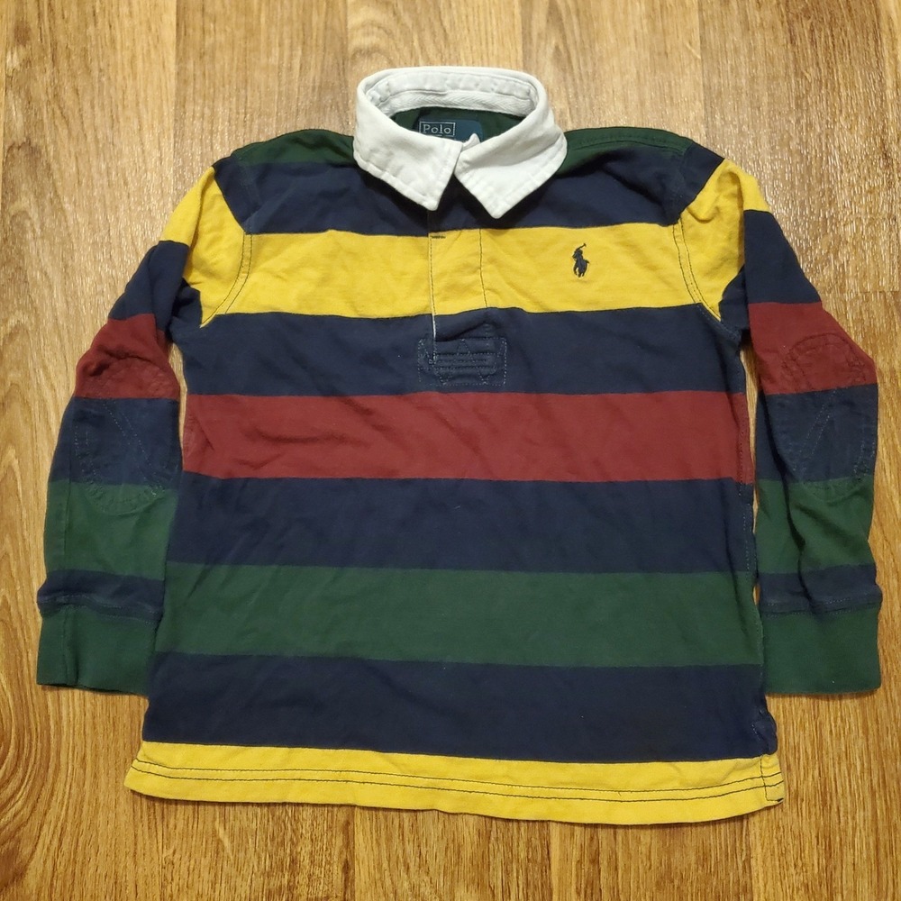 Polo Ralph Lauren Rugby Shirt Boys 5 Multi-Color Striped Long Sleeve Preppy - Picture 2 of 7